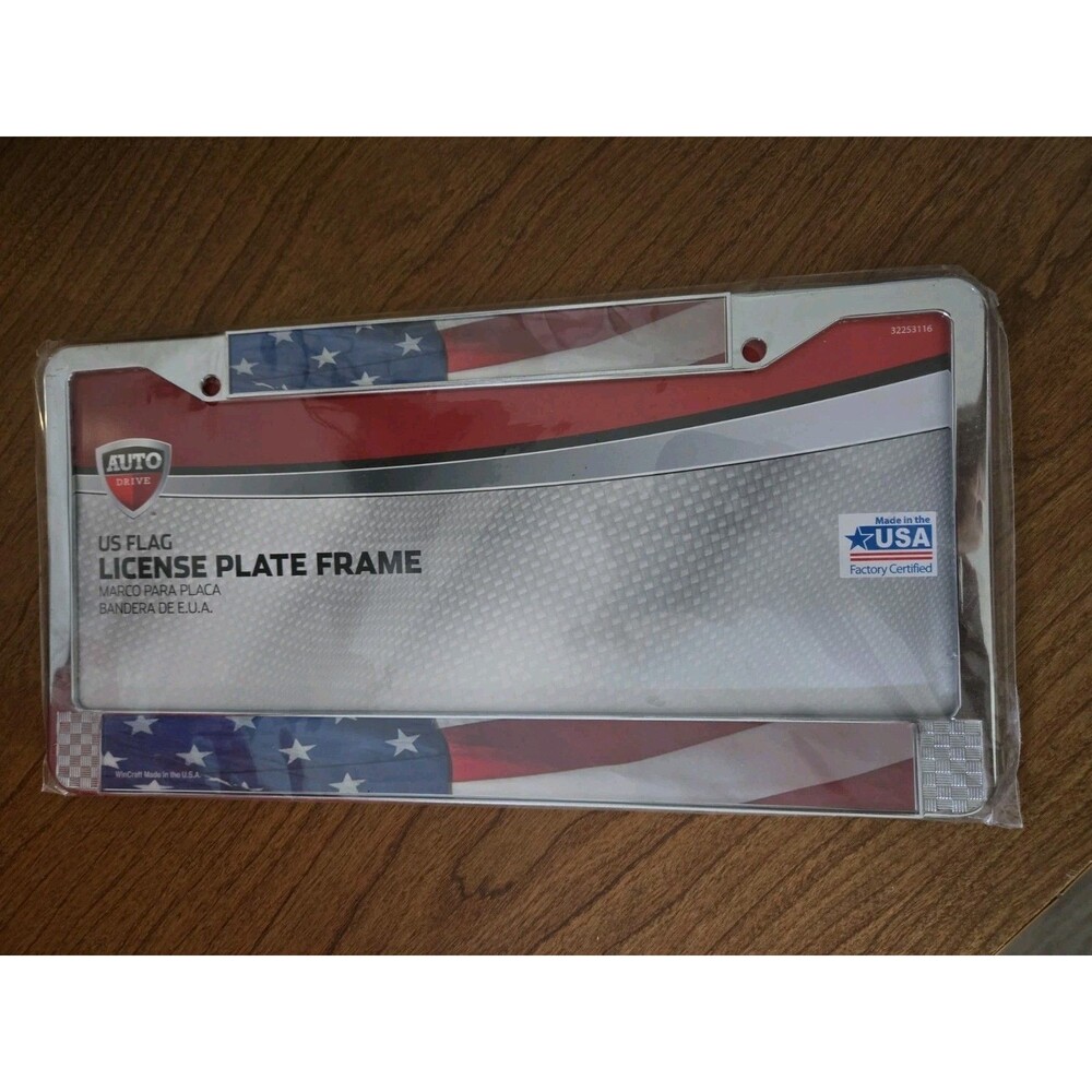 Auto Drive USA Flag Metal License Plate Frame